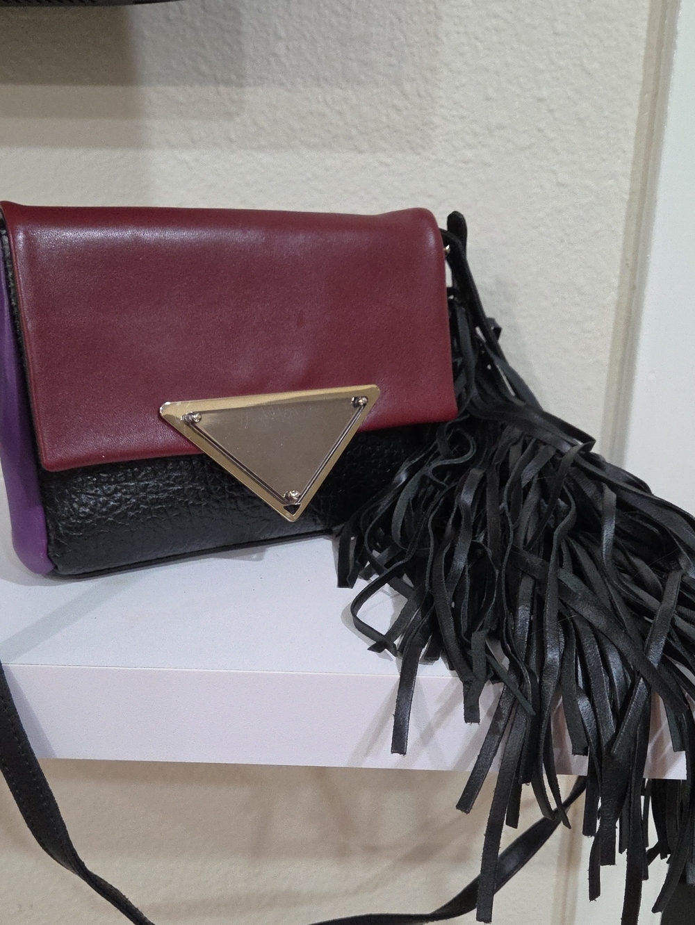 Sara Battaglia  Colorblock Fringe Crossbody Bag - Burgundy, Black, Purple